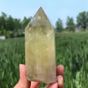 300g Natural yellow crystal Obelisk Carved Quartz Crystal Wand Point