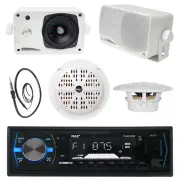 Pyle USB Bluetooth Boat Radio, 3.5" Speakers, 6.5" Speakers, Antenna, 400W Amp