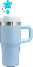 Stainless Steel Vacuum Insulated Tumbler with Lid & Straw - Double-Wall 14 Oz Travel Cup for Kids - Spill-Proof & Durable for Hot Chocolate, Smoothies, Juice - for Picnics, Car Rides & Planes (Blue)