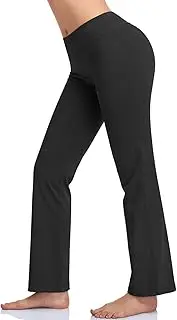 [HISKYWIN] Inner Pocket Yoga Pants 4 Way Stretch Tummy Control Workout Running Pants, Long Bootleg Flare Pants