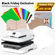 [T-Shirt Essential Kit] Auto Heat Press Machine 15" x 15" 110V + T Shirt Heat Press Kit (Include Vinyl&Sublimation Bundle, Tools&Heat Press Mat), White