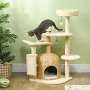 44" Cat Tree Tower with Scratching Posts, Cat Condo, Hammock, Bed