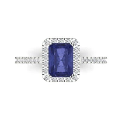 1.96Ct Emerald Cut Tanzanite Solid Gold Halo Engagement Promise Statement Ring