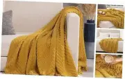 Knit Chenille Throw Blanket, Textured Knitted Throw 50"x60" Mustard Yellow