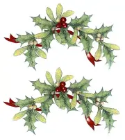 Holly Berry Mistletoe 8 pcs 2-1/8" X 1-1/8" Waterslide Ceramic Decals