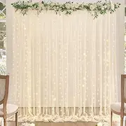 Champagne Backdrop Curtains with Lights String for Wedding Parties 10×10ft Sheer Tulle Backdrop Curtain for Bridal Shower Baby Shower Birthday Party Photo Shoot Decorations 2 Panels 5×10ft