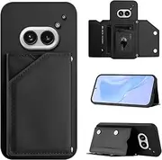 Case Compatible with Nothing Phone 2A / 2A Plus [PU Leather + Shell + Card Holder] 2 in 1 Magnetic Clasp Kickstand Cover Black