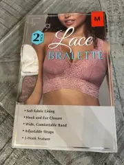 Felina 2 Pack Lace Bralette Size Medium . Pink. NIB. Hook And Eye Closure