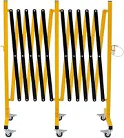 GYMTIME Industrial Expandable Metal Barricade, Safety Barrier with Casters, Flexible Mobile Gate, Adjustable Traffic Fence, 5 Meters, Yellow and Black