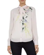 NwT Women's TED BAKER Nude Pink LOVII Eleganti Print L/S Tie-Neck Blouse 2 6/8