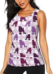 [CADREWY] Purple Poodle Polka Dot Print Comfortable Sleeveless Top Women Available Gym Tank Tops Cater Various Body Types