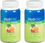 Relion Glucose Tablets - Tropical Flavor - 50 Counts (2 Pack)
