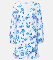 [Heidi Klein] Heidi Klein Palm Beach printed linen wrap dress AU 16 white