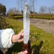 880g Natural Clear Quartz Obelisk Quartz Cystal Point Wand Tower +Stand