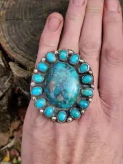 Native American Sterling Silver LARGE Sorento Turquoise Ring Adjustable Size