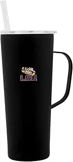 Decorvo NCAA 20 oz. Stainless Steel Tumbler with Handle - Officially Licensed Double Walled Insulated Roadie with Slide Lid and Straw (LSU Logo - Black)