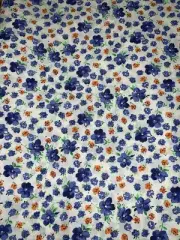 3.75 Yds Blue Orange Floral Polycotton Fabric