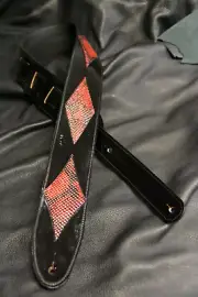 Guitar strap leather tooled all hand made in USA 3" tuscon inlay BLK red