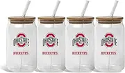The Memory Company | Licensed NCAA 4-Pack Can Shaped Glasses with Bamboo Lid,Ohio State University