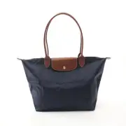 Longchamp Le Pliage Original L Tote Bag Canvas Leather Women'S Navy / Brown