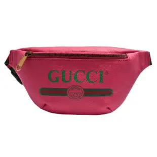 【GUCCI 古馳】復古風格的圖案小牛皮綠紅綠織帶腰包/斜背包(小-粉紅玫瑰527792-0GCCT-8842)