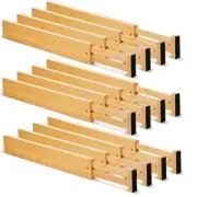 12 Pcs Bamboo Drawer Dividers Adjustable Drawer Organizers Spring Separators ...