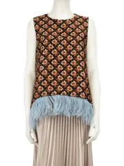 Feather Trim Jacquard La Scala Top