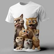 Men's Cat Funny T Shirt Short Sleeve T shirt 3D Print Crew Neck Shirt Exaggerated Designer Party Holiday Black White Yellow Summer Spring Clothing Apparel S M