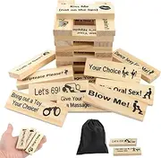 HAASIKI 48 PcsSuper Naughty Block Tower Game for Couples with Storage Bag, Valentine Tumbling Tower Stacking Blocks Game, Wooden Stacking Blocks Date Night Activity & Party Game
