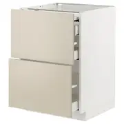 METOD / MAXIMERA bc w pull-out work surface/3drw, white/Havstorp beige, 60x60x80 cm