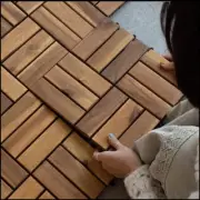 10PCS 12"x12" Square Acacia Wood Interlocking Flooring Tiles Striped 12 Slats