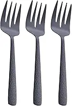 FULLYWARE Matte Black Serving Fork, 9.5-inch Stainless Steel Large Serving Fork, Heavy Duty, Satin Finish, Set of 3