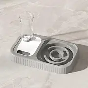 Taicols Feeder Slo Bowl, Dog Food and Water Bowl Set Slow Feeder Dog Bowl Slow Feeder Dog/Cat Bowl Double Food Bowls with Automatic Gravity Water Bottle Set Slow Eating Pet Bowl for Dogs Cats (Gray)