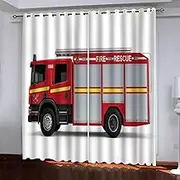 Exquisite Curtains for Kids Bedroom Cartoon & Fire Truck W168cm (66") x D138cm (54") x 2 3D Pattern Microfiber Blackout Fabric Eyelet Window Drapes for Kids Nursery Playroom 2 Panels
