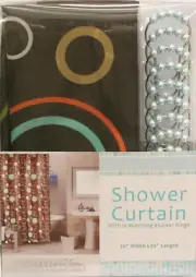 NEW 13PC Set Circles Fabric Shower Curtain 12 Matching Roller Hooks