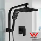 ACA Square 8" Rain Shower Head &Mixer Handheld Spray Bracket Rail Arm Set 3 Mode