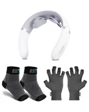 RelaxUltima Portable TENS Neck Massager & CompressUltima Compression Socks & Gloves Bundle - Small
