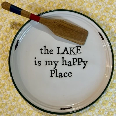Appetizer Ceramic Plate &Wooden Boat Oar Spreader Lake Is My Happy Place Mud Pie