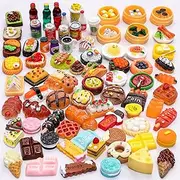 80 Pieces Miniature Food & Drink Bottle Toy Mix Pretend Dollhouse Kitchen Accessories Mini Play Fake Resin Dollhouse (Hamburger, Pizza, Cake, Ice Cream, Bread)…