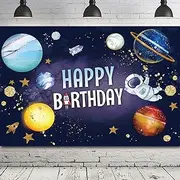 GAOTU Space Happy Birthday Backdrop Banner Galaxy Astronaut Rocket Background Solar System Planets Poster for Kids Boys Themed Party Decorations Back to School Supplies 7x5ft