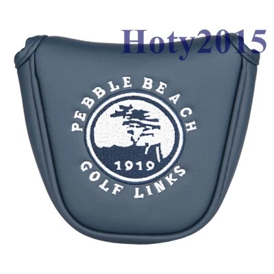 Navy Blue PU Pebble Beach Golf Mallet Putter Head Cover with Magnetic Closure