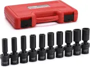 10 PCS 1/2" Drive Deep Universal Impact Socket Set, Metric,10-19Mm