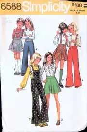 Simplicity Sewing Pattern 6588 Bell Bottom Pants Suspenders Skirt Girls Size 7
