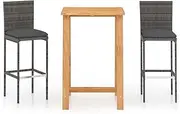 vidaXL Grey Outdoor Garden Bar Set - 3 Piece Patio Furniture with Cushions - Solid Acacia Wood Table and Rattan-Stool with Polyester Cushions