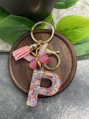 3.5" Handmade Resin Pendant Initial Keychain Tassel New Free Ship P A3445