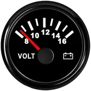 52 Mm 2-1/16" Marine Boat Voltmeter Gauge Meter 8~16V Waterproof Voltage Indicator Fit Boat Motorcycle Car Voltmeter Voltmeter(Black)