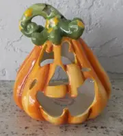 NEW W/ TAGS BLUE SKY HALLOWEEN COLLECTION JACK-O-LANTERN T-LITE HOLDER W/CANDELS