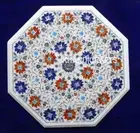 3'x3' Marble dining Table Top Side Table Carnelian Inlay Interior Home Decor
