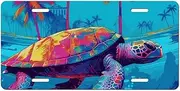 Turtle in Blue Water License Plate Decorative Car Metal Plates Vanity Tag Aluminum Novelty License Plate Car Decoration 6 X 12 Inch