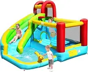 BOUNTECH Inflatable Water Slide Bounce House, 6 in 1 Kids Jumping Castle Water Park w/Splash Pool, Waterslides, Climbing Wall, Water Cannon, Blow up Kids Water Slides for Backyard (Without Blower)